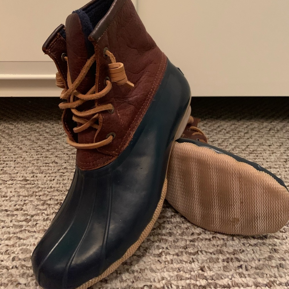 Sperry brown and navy duck boot